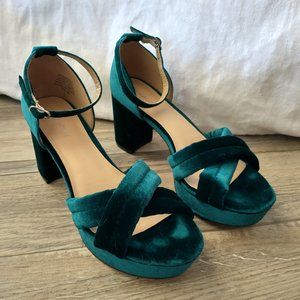 Monsoon Velvet Platform Heels TEAL Size 8.5 USA (39 EU)